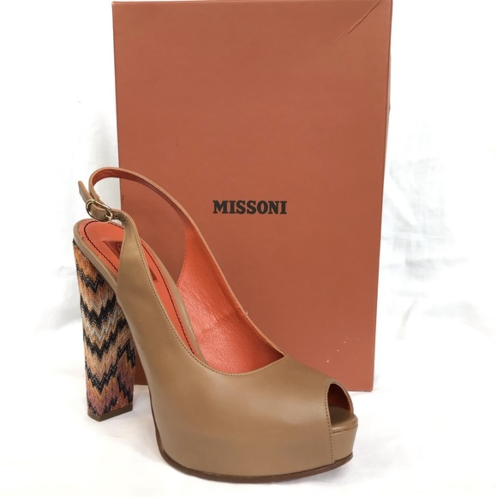 MISSONI Tan platform high heels with signature zigzag design